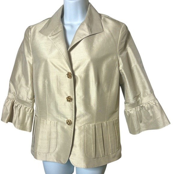 Lafayette 148 NY Womens Beige Silk
Button Up Jacket Size 6 Event Dressy - Picture 1 of 12